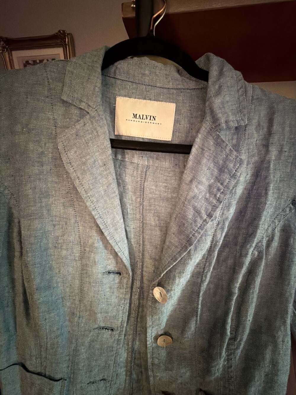Malvin Hamburg-Germany Blue Linen Blazer Jacket Size L